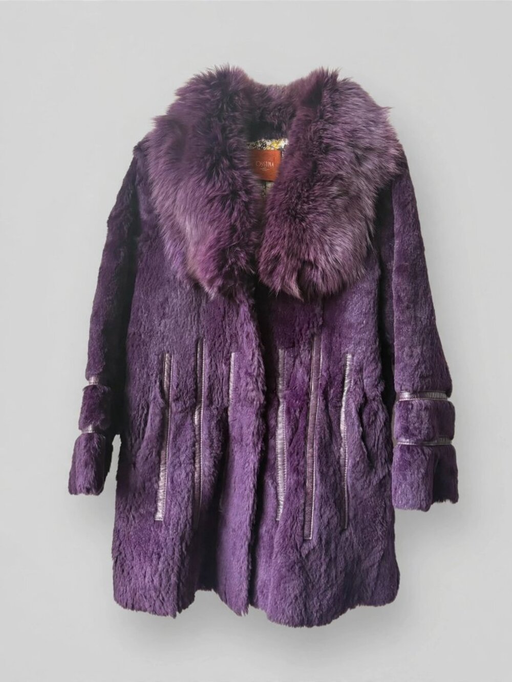 OSSINA Purple Fur Coat with Oversized Fur Collar – S